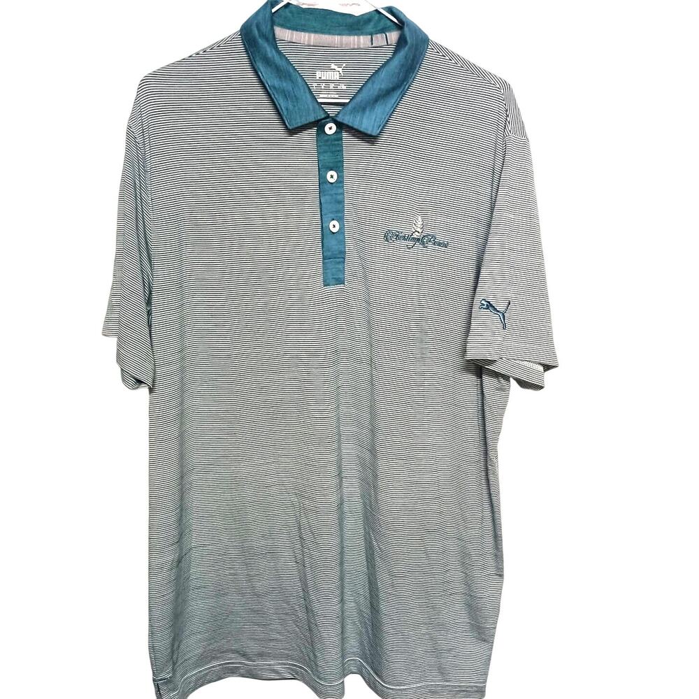 PUMA Heritage Pines Golf Polo - Blue/White Striped - Men's L